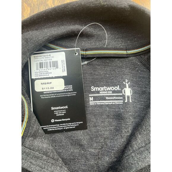 Smartwool Women’s Merino 250 1/4 Zip Baselayer Top Charcoal Heather Medium NWT - Picture 9 of 11